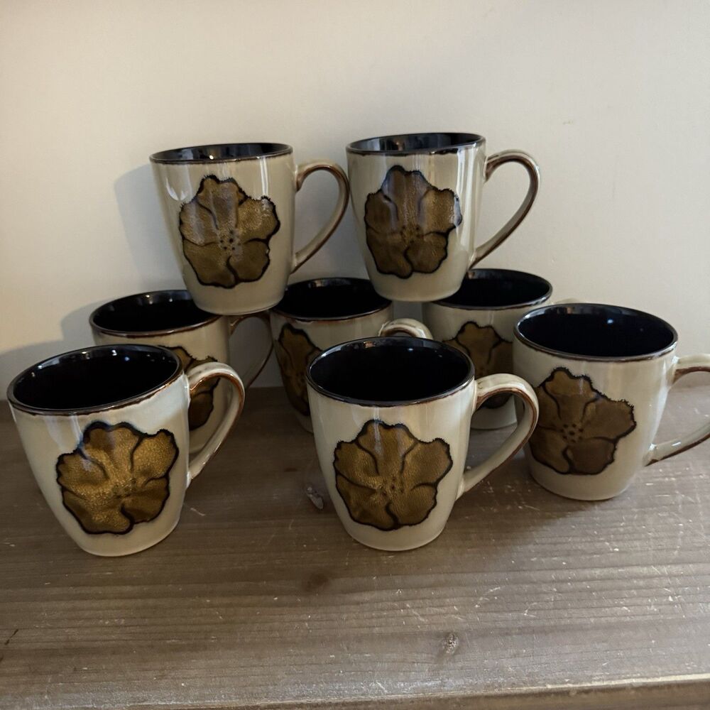 Pfaltzgraff Painted Poppies Coffee Mugs Cups Set Of 8